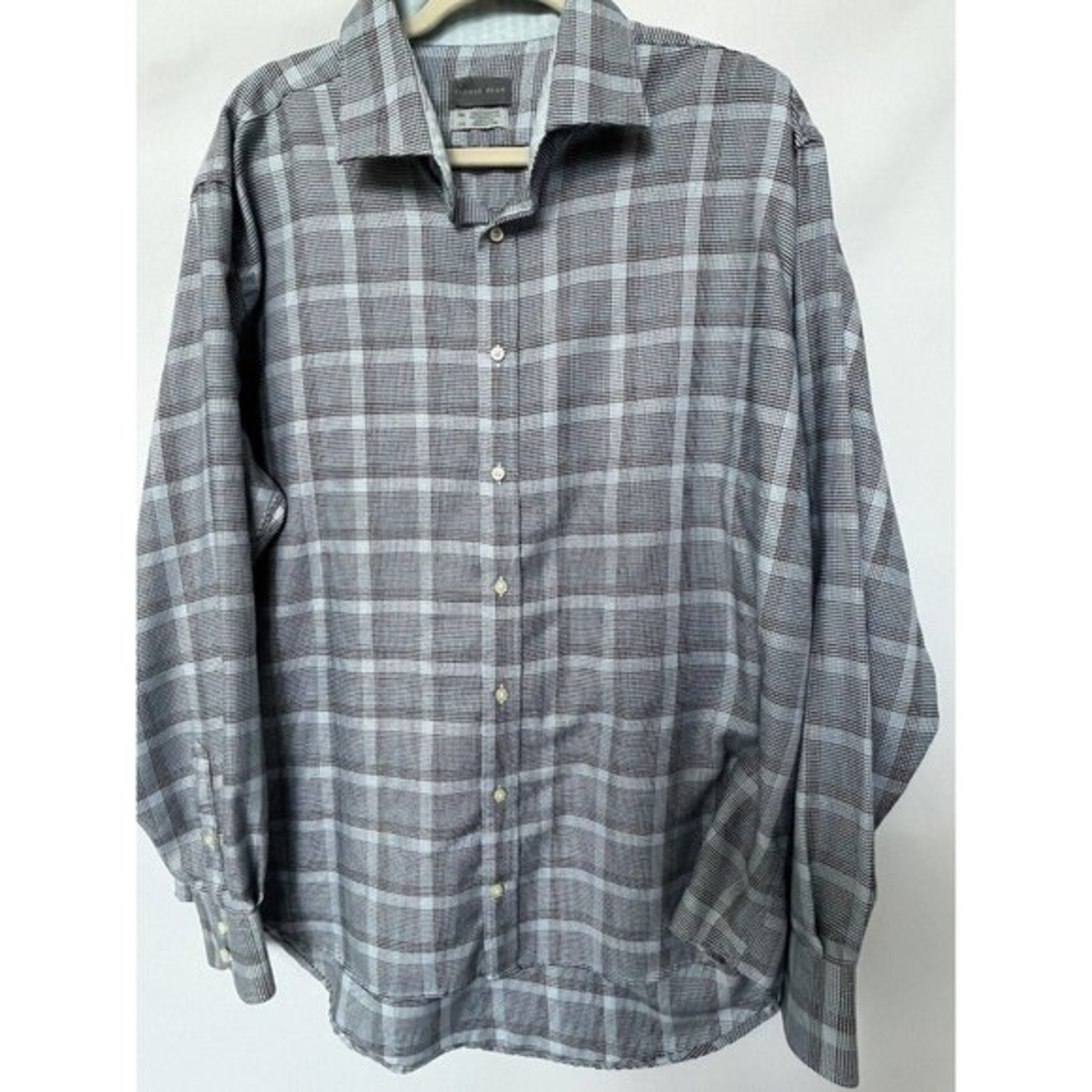 Thomas Dean Dress/Casual Long Sleeve Blue Flip Collar Cuff Plaid Sz XXL 2XL